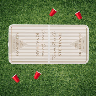 Neutral Taupe Cream Ivory Stripes Custom Wedding Beer Pong Table