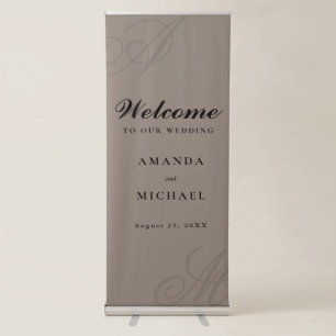 Neutral Taupe Elegant Monogram Wedding Retractable Banner