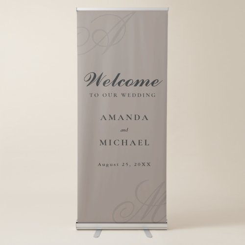 Neutral Taupe Elegant Monogram Wedding Retractable Banner