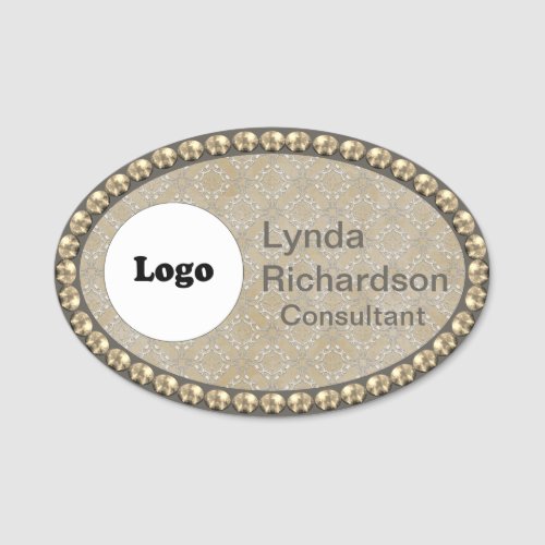 Neutral Taupe Gold Bling NAME TAG