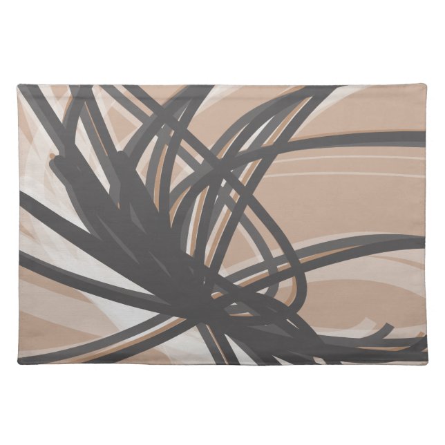 Neutral Taupe & Gray Artistic Abstract Ribbons Cloth Placemat (Front)