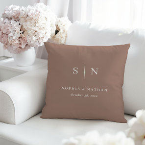 Neutral Taupe Minimal and Chic | Wedding Monogram Throw Pillow