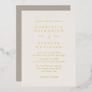 Neutral Taupe Minimalist Luxury Wedding Gold Foil Invitation