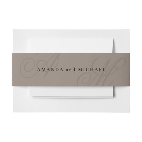 Neutral Taupe Modern Edge Elegant Monogram Wedding Invitation Belly Band