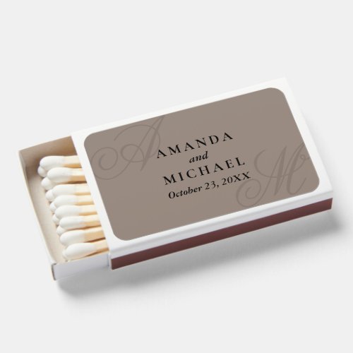 Neutral Taupe Modern Edge Elegant Monogram Wedding Matchboxes