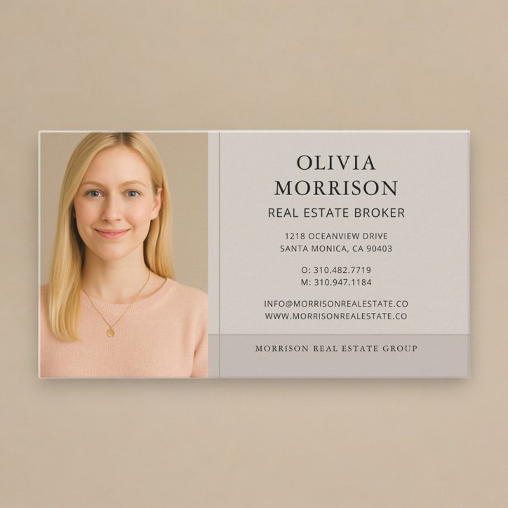 Neutral Taupe Real Estate Broker Photo Business Card