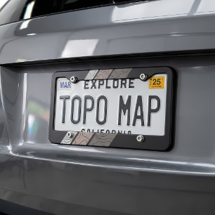 Neutral Taupe Topographic Racing Stripes License Plate Frame