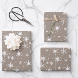 Neutral Taupe Winter Holiday Snowflake Pattern Wrapping Paper Sheets