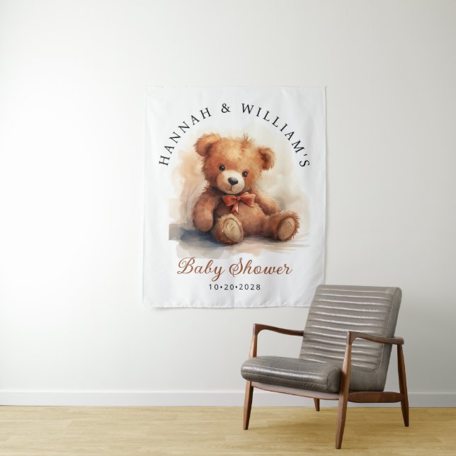 Neutral Teddy Bear Baby Shower Backdrop (In Situ)