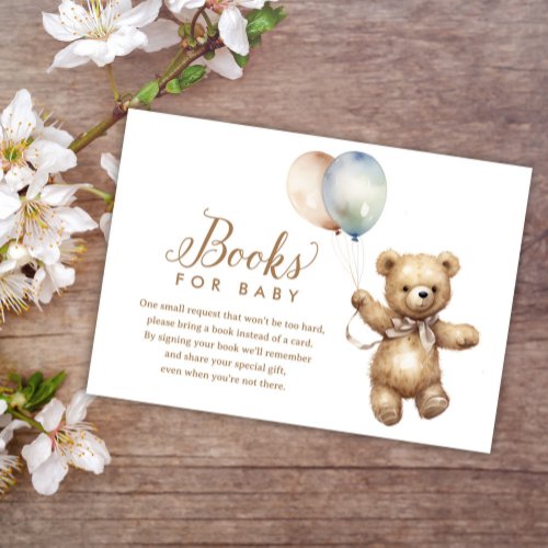 Neutral Teddy Bear Baby Shower Books for Baby Enclosure Card
