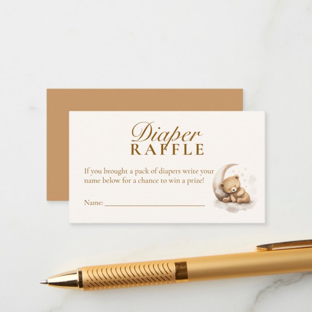 Neutral Teddy Bear Baby Shower Diaper Raffle Card (Front/Back In Situ)