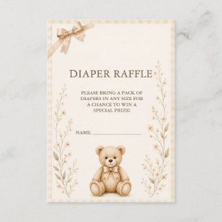 Neutral Teddy Bear Baby Shower Diaper Raffle Card