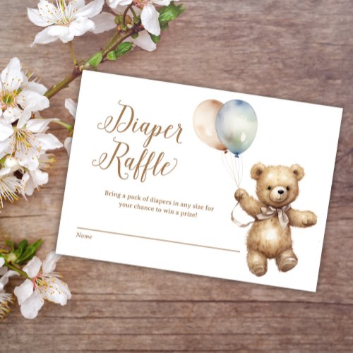 Neutral Teddy Bear Baby Shower Diaper Raffle Enclosure Card
