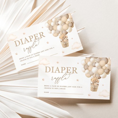 Neutral Teddy Bear Baby Shower Diaper Raffle Enclosure Card