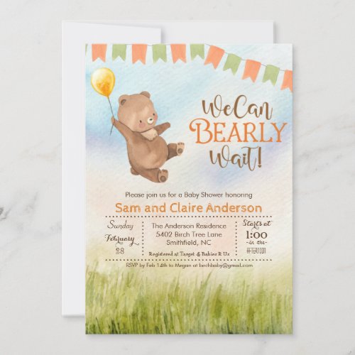Neutral Teddy Bear Baby Shower Invitation