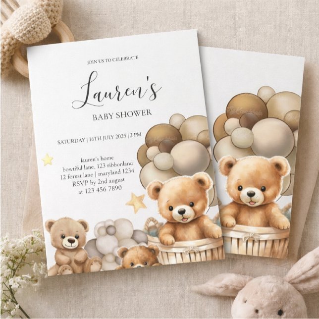 Neutral Teddy Bear Baby Shower Invitation (Creator Uploaded)