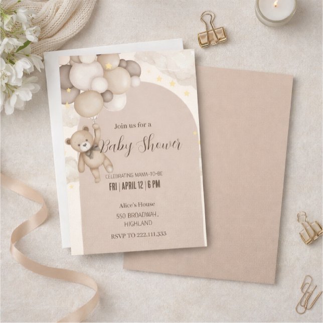 Neutral Teddy Bear Baby Shower Invitation  (Creator Uploaded)