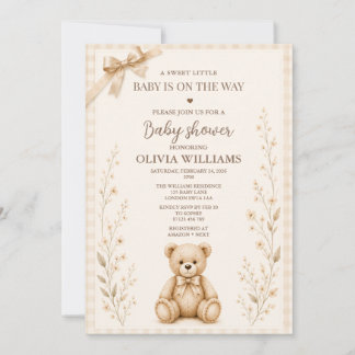 Neutral Teddy Bear Baby Shower Invitation