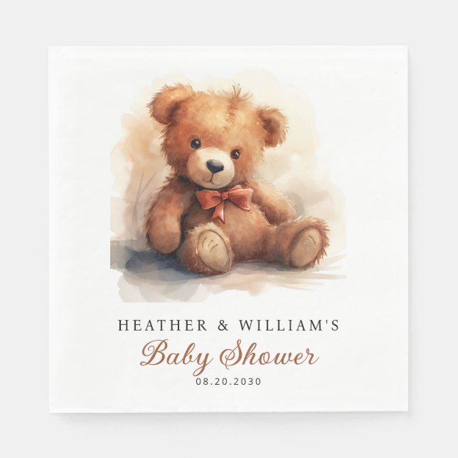 Neutral Teddy Bear Baby Shower  Napkins (Front)