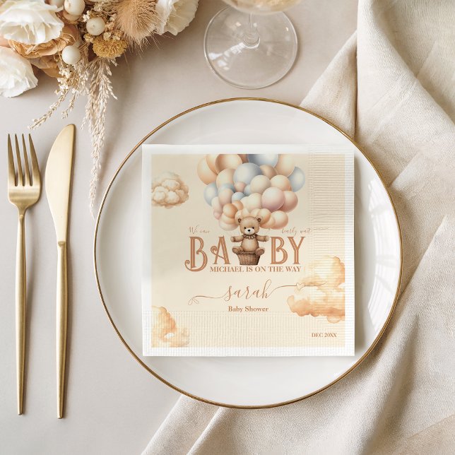 Neutral Teddy Bear Baby Shower Napkins Beige Blue (Creator Uploaded)