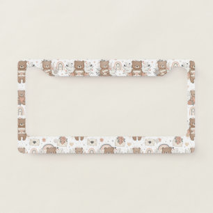 Neutral Teddy Bear Baby Shower Pattern License Plate Frame