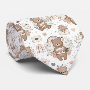 Neutral Teddy Bear Baby Shower Pattern Neck Tie