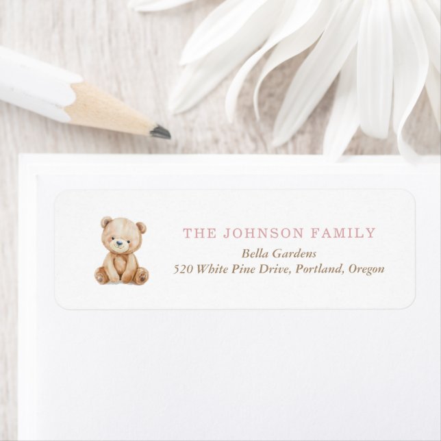 Neutral Teddy Bear Baby Shower Return Address Label (Insitu)