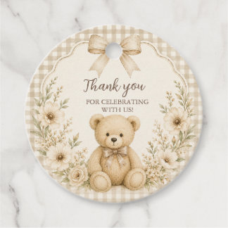 Neutral Teddy Bear Baby Shower Thank You Tag