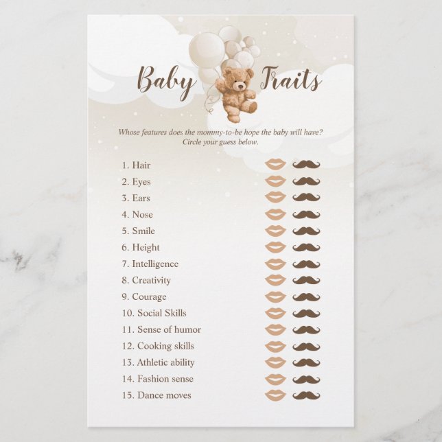 Neutral Teddy Bear Baby Traits Game Flyer (Front)