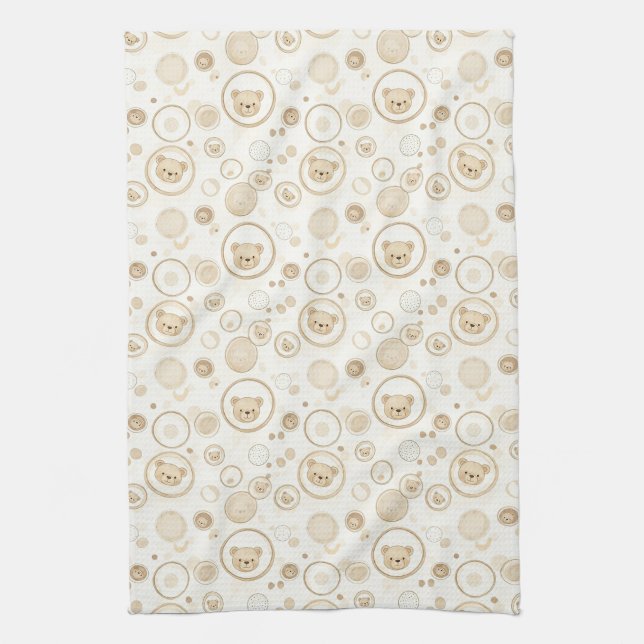 Neutral Teddy Bear Circle Pattern Beige Baby (1) Kitchen Towel (Vertical)