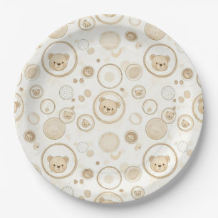 Neutral Teddy Bear Circle Pattern Beige Baby (1) Paper Plates