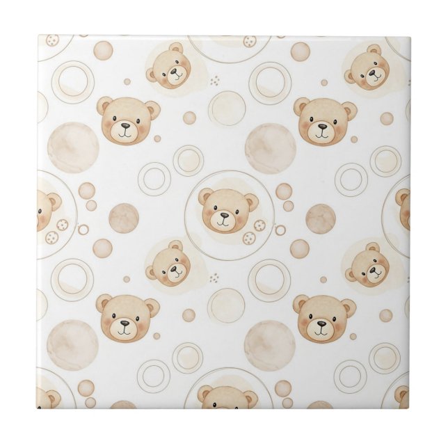 Neutral Teddy Bear Circle Pattern Beige Baby (2) Ceramic Tile (Front)