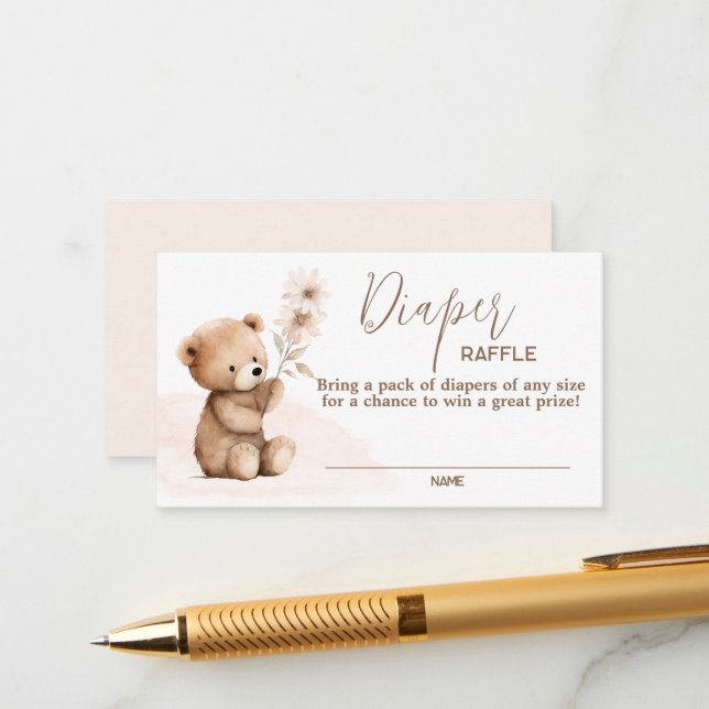 Neutral Teddy Bear Diaper Raffle Card (Front/Back In Situ)