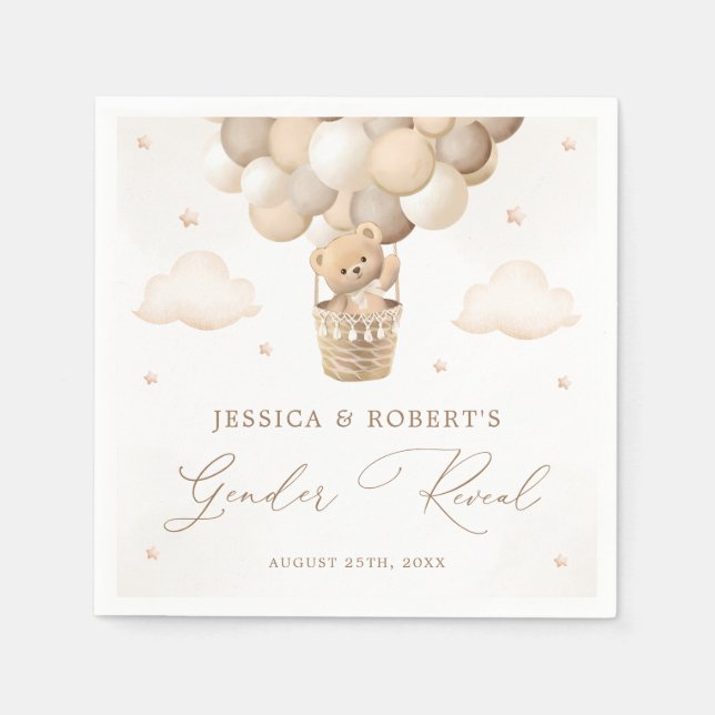 Neutral Teddy Bear Gender Reveal Napkins (Front)