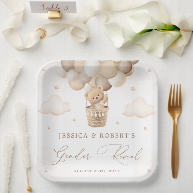 Neutral Teddy Bear Gender Reveal Paper Plates (Wedding)
