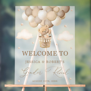 Neutral Teddy Bear Gender Reveal Welcome  Acrylic Sign