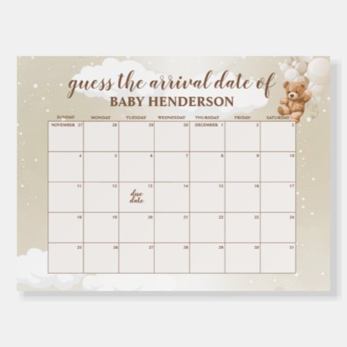 Neutral Teddy Bear Guess The Due Date Calendar Pos Foam Board