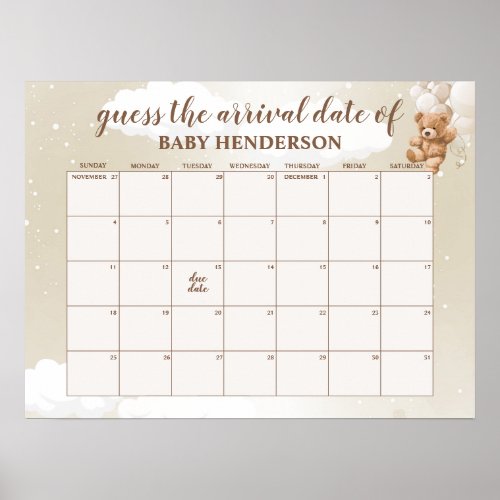 Neutral Teddy Bear Guess The Due Date Calendar Pos Poster