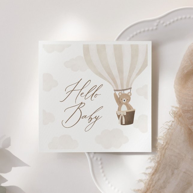 Neutral Teddy Bear Hot Air Balloon Baby Shower Napkins (Creator Uploaded)