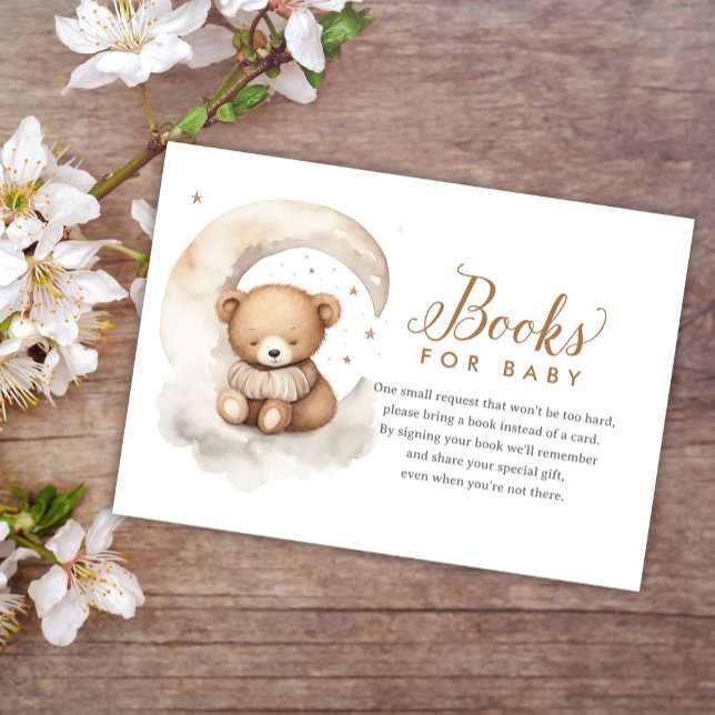 Neutral Teddy Bear Moon Baby Shower Books for Baby Enclosure Card (Creator Uploaded)
