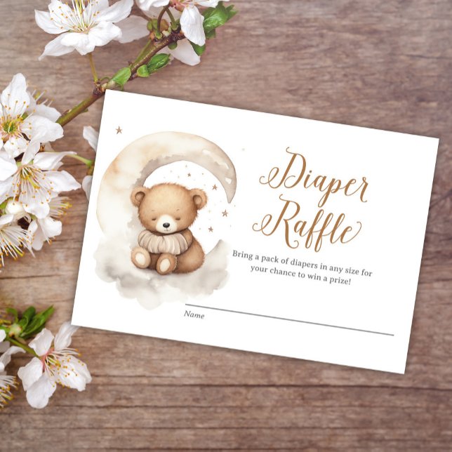 Neutral Teddy Bear Moon Baby Shower Diaper Raffle Enclosure Card (Creator Uploaded)