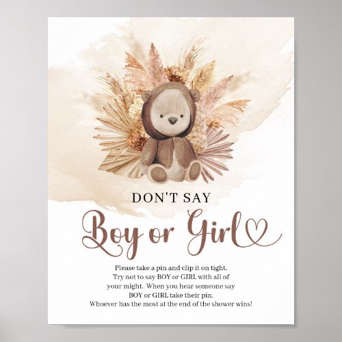 Neutral teddy bear pampas Dont Say BOY or GIRL Poster