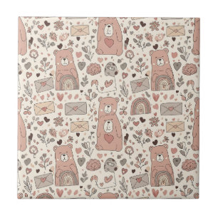 Neutral Teddy Bear Rainbow in Brown and Taupe Ceramic Tile