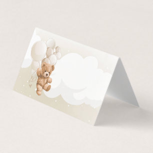 Neutral Teddy Bear Tent Place Card