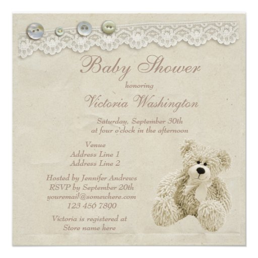 Vintage Teddy Bear Baby Shower Invitations 8