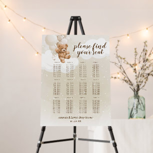Neutral Teddy Bear with Balloons Seating Chart Foam Board