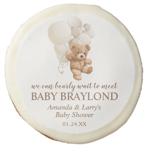 Neutral Teddy Bear with Balloons Sugar Cookie