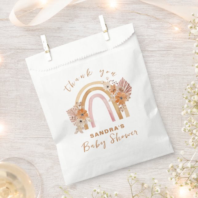 Neutral Terracotta Boho Rainbow Floral Baby Shower Favor Bag (Clipped)