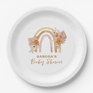 Neutral Terracotta Boho Rainbow Floral Baby Shower Paper Plates