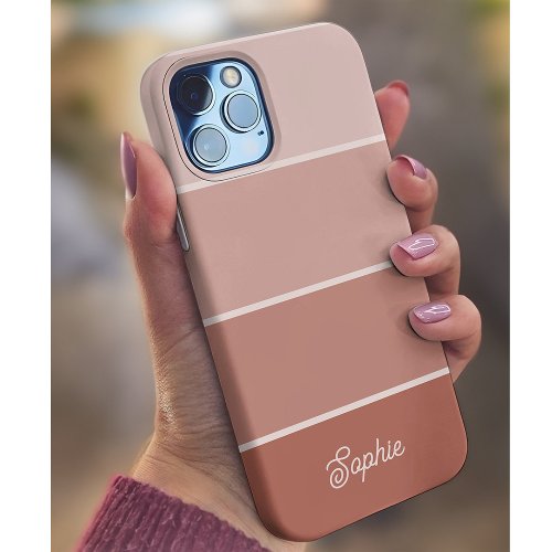 Neutral Terracotta  Ombre Stripes with Script iPhone 13 Case